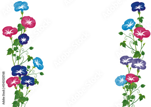 朝顔の水彩素材フレーム2 Watercolor Frame with Morning Glories