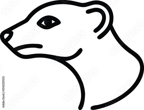 Simple black line drawing shows a meerkat with an attentive and focused gaze