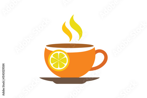 A steaming cup of tea with lemon slice illustration