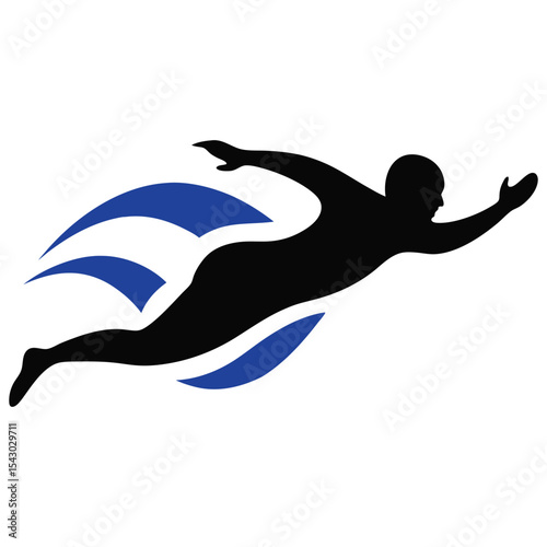 Swimming athlete in action vector silhouette illustration. Swimmer performing freestyle stroke. Swimming competition icon