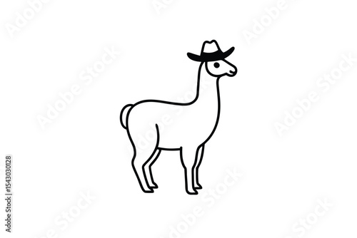 Llama Wearing a Cowboy Hat on a White Background Illustration