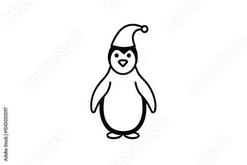 Playful Penguin Wearing a Christmas Hat on White Background