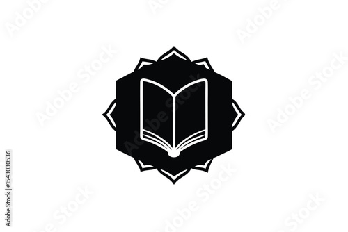 Quran Book Icon with Floral Frame Logo Design