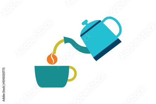 Kettle Pouring Tea into Mug on White Background Illustration