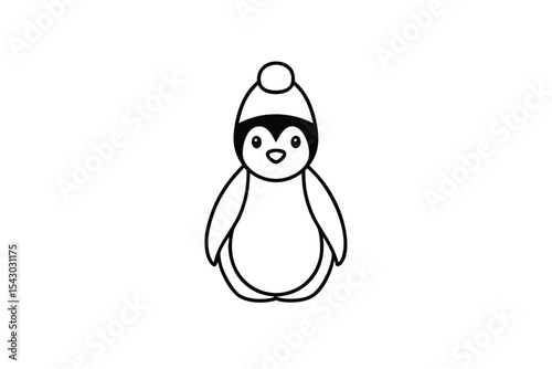 Adorable Penguin Chick Wearing a Snow Cap on White Background