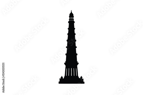 Qutub Minar Monument Illustration on White Background detailed