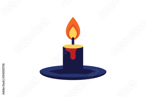 Single Burning Candle in Dark Room Scene on White Background Vector Design