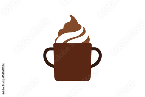 Hot Chocolate Drink with Whipped Cream and Cinnamon Vector Design