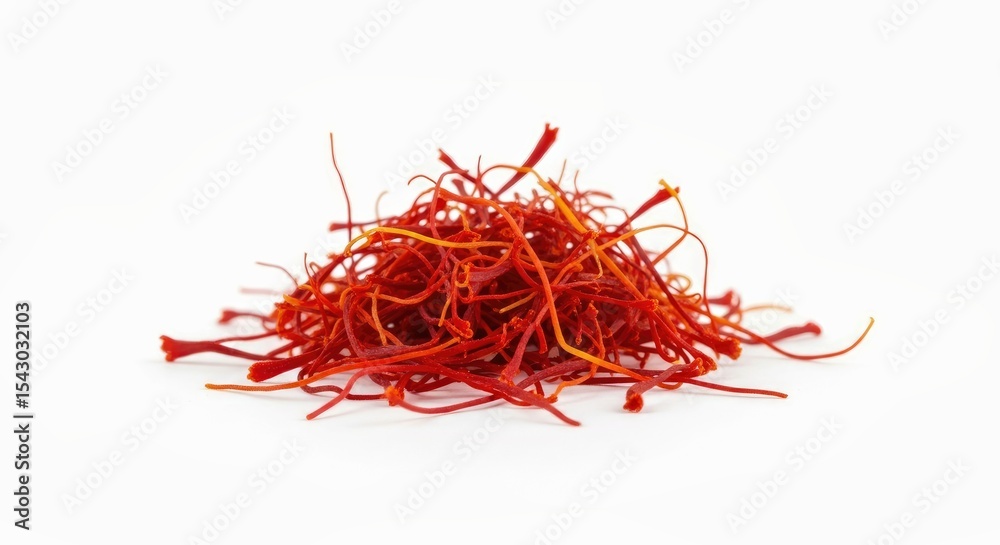 Naklejka premium Exquisite Dried Saffron Spice Threads Isolated Premium Quality