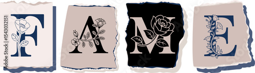 FAME Floral Typography of a Concept Word � Elegant Torn Paper Letter Design