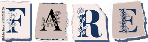 FARE Floral Typography of a Concept Word � Elegant Torn Paper Letter Design