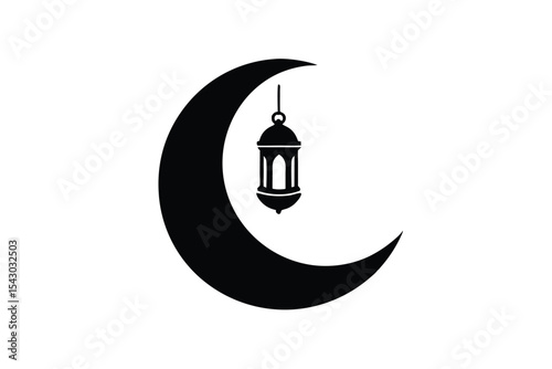 Crescent Moon with Arabic Lantern Logo Icon Design