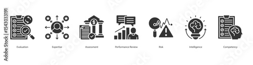 Expertise Review banner web icon set vector illustration concept with icon of evaluation, expertise, assessment, performance review, risk, intelligence, competency
