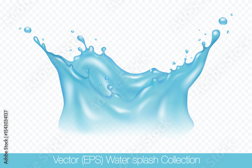 Realistic crown shaped blue detergent splash with droplets isolated on transparent background, vector (EPS) illustration. Transparent blue liquid frozen motion illustration, layered, eazy to edit