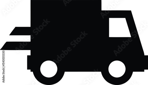 Speedy Transport Icon: A sleek, minimalist silhouette of a delivery truck races forward, capturing the essence of swift transport and efficient logistics.