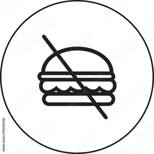 "No junk food icon with a crossed burger symbol, promoting healthy eating habits and nutritional awareness, transparent background."