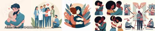 vector image of people hugging flat design simple and cool