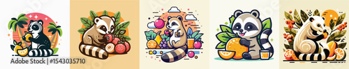 vector a ferret eating fruit flat design