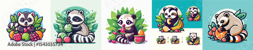 vector a ferret eating fruit flat design