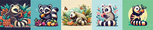 vector a ferret eating fruit flat design