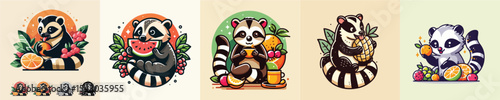 vector a ferret eating fruit flat design