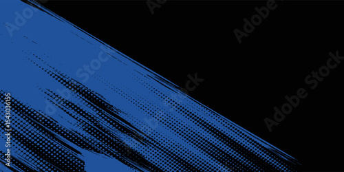 sports background, banner design in blue and black with pointed shapes and empty space. brush stroke modern grunge