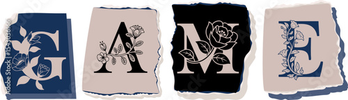 GAME Floral Typography of a Concept Word � Elegant Torn Paper Letter Design
