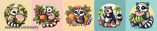 vector a ferret eating fruit flat design