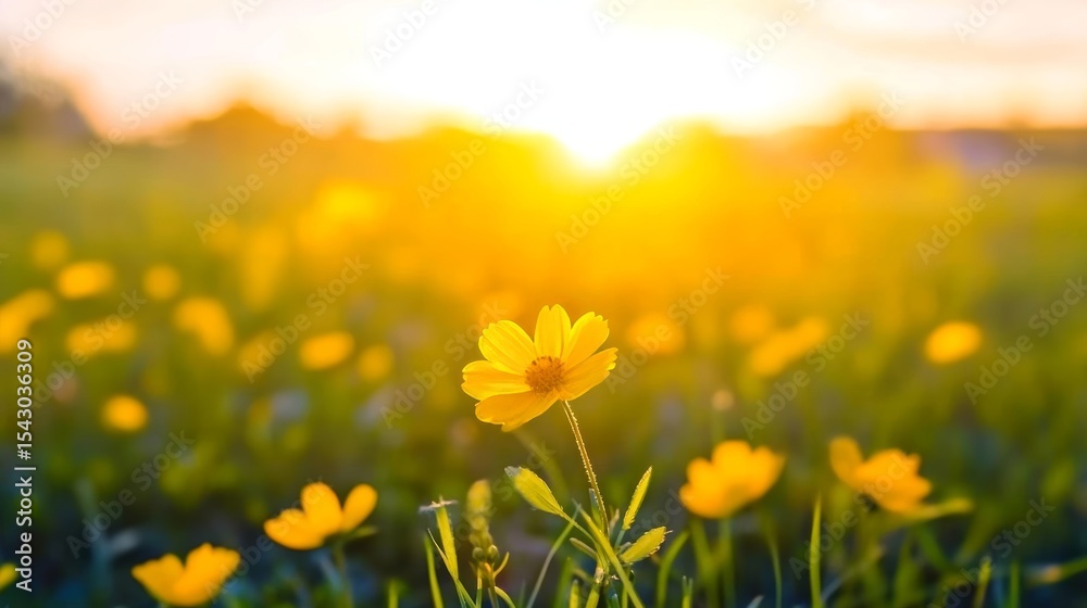 Obraz premium Serene Golden Hour in a Blooming Flower Garden with Gentle Sunlight and Dreamy Atmosphere