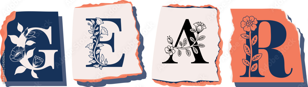 GEAR Floral Typography of a Concept Word � Elegant Torn Paper Letter Design GEAR Floral Typography of a Concept Word � Elegant Torn Paper Letter Design