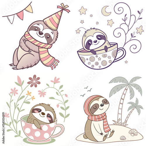 High-Quality sloths Illustrations in Various Styles – SVG Bundle