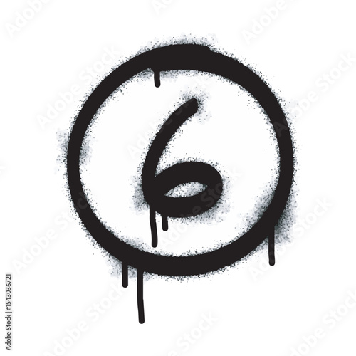Number six icon Graffiti Spray isolated on white background. Number six graffiti symbol with black spray on white background. Vector illustration.