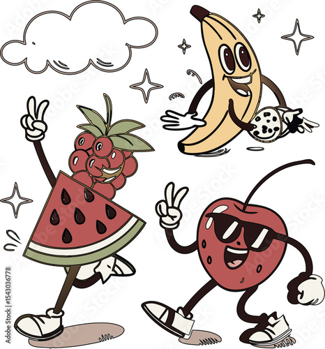 Illustration of various fruits dressed up for different holidays .In a transparent background. vector illustration,  