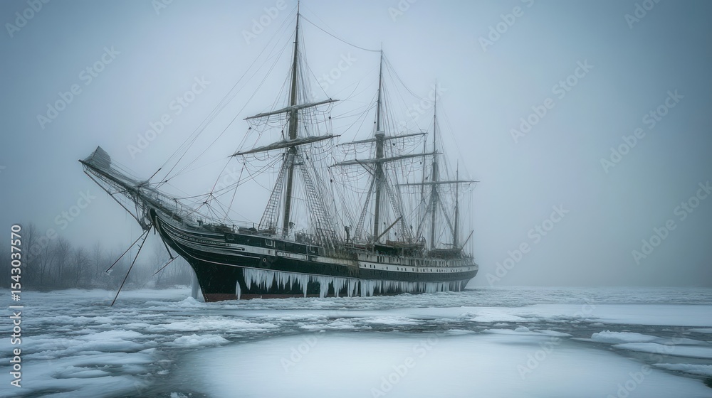 Obraz premium Frozen sailing ship in ice