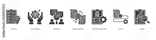 Quality Assessment banner web icon set vector illustration concept with icon of skill test, goal setting, feedback, quality standard, quality management, process, result