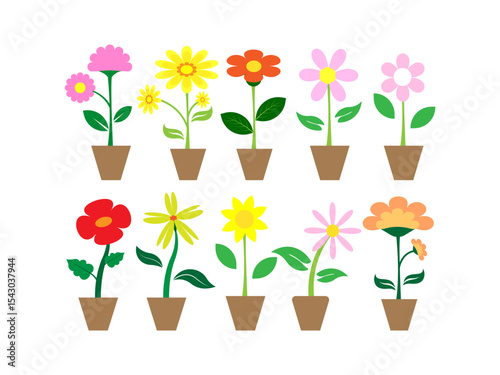 Colorful spring floral elements vector collection. Set of flowers, branches, leaves, foliage on white background.