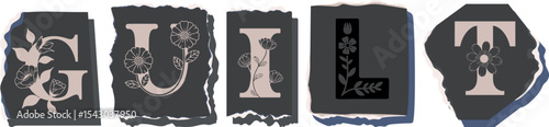 GUILT Floral Typography of a Concept Word � Elegant Torn Paper Letter Design