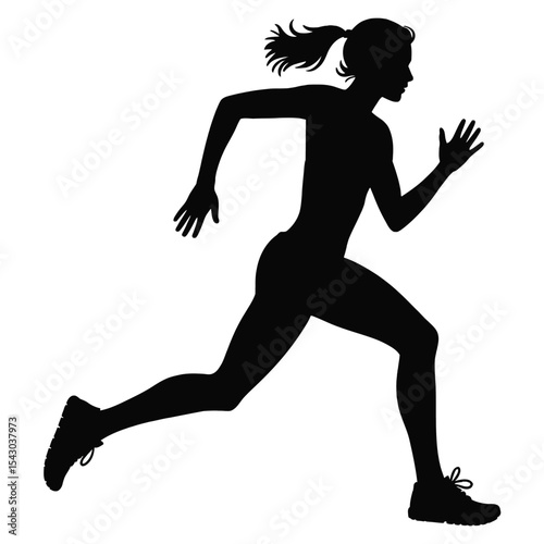 Black Silhouette Female Runner Running Sport Fitness Exercise vector 1