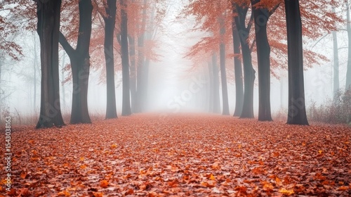 Autumnal fog-filled pathway