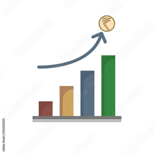 Businessman presenting a 3D bar graph with an up arrow symbolizing financial growth and market profit achievement