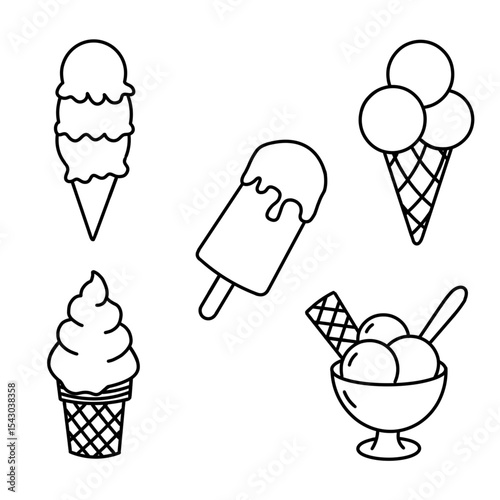 Adorable hand-drawn ice cream set in vector style.