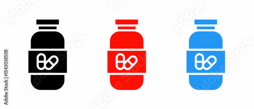 Medicine bottle icon illustration set with colorful. Stock vector.