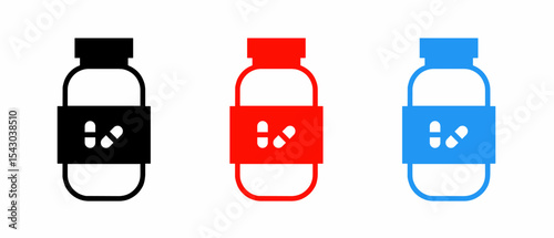 Medicine bottle icon illustration set with colorful. Stock vector.