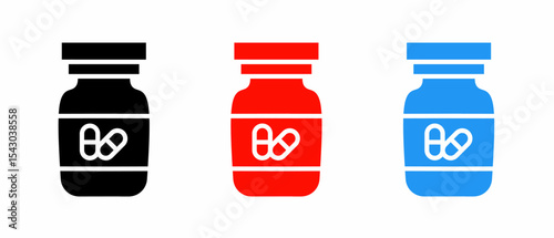 Medicine bottle icon illustration set with colorful. Stock vector.