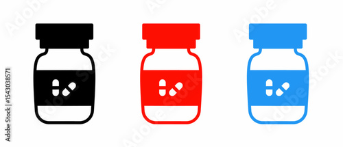 Medicine bottle icon illustration set with colorful. Stock vector.
