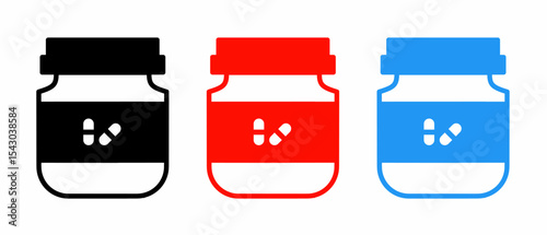 Medicine bottle icon illustration set with colorful. Stock vector.