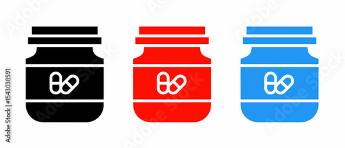 Medicine bottle icon illustration set with colorful. Stock vector.