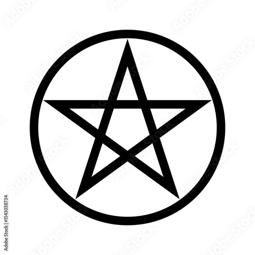 Pentagram circumscribed by a circle. Five-pointed star sign. Magical symbol of faith. Simple flat black illustration.