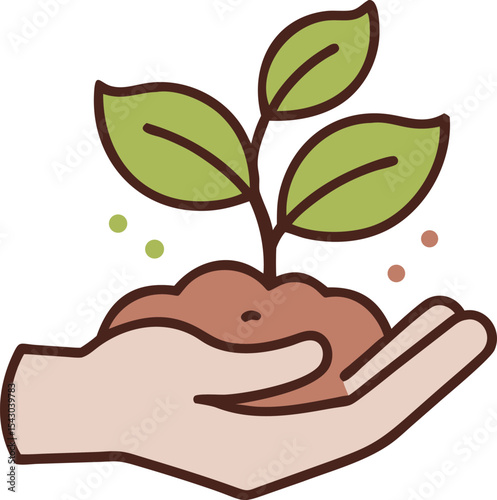 Hand Holds Soil with Sprout Growing Upward