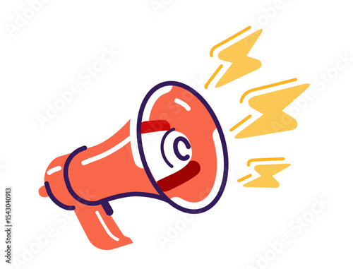 Megaphone with lightning bolts, flashes. Promotion, advertising and marketing campaign. Attention, breaking news symbol